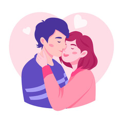 A flat style illustration showing a couple hug