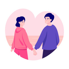 A cute couple holding hands illustration in flat style