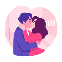 Romantic kiss between a couple, flat style illustration