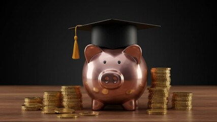 Piggy Bank with Graduation Hat and Coins
