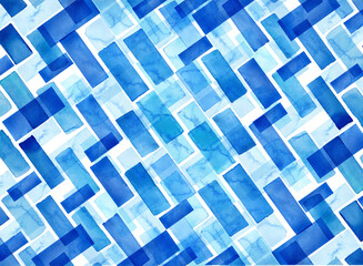 Abstract blue watercolor painting with geometric pattern and copy space