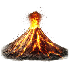 Erupting Volcano: Fiery Lava Image on white background