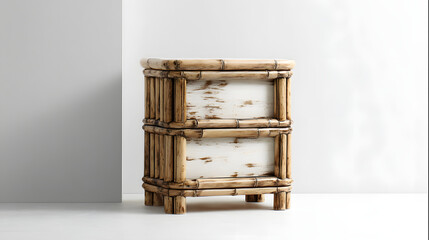 A wooden bedside table with two drawers