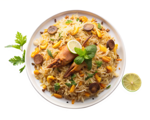 Top View of Biryani in White Plate