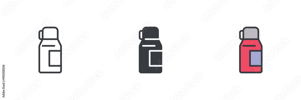 Poster thermos with mug different style icon set
