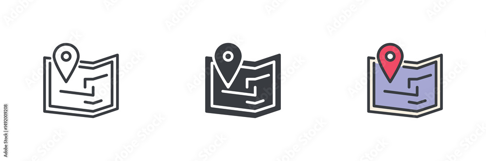 Poster Map with a location marker different style icon set