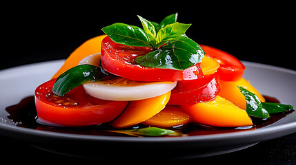 Fresh Vegetable Salad With Vibrant Colors and Basil Served on a White Plate
