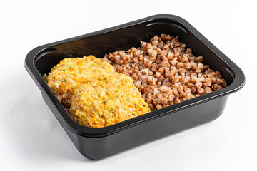 A balanced plate features golden patties with nutritious grains, ideal for lunch