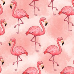 Obraz premium Pink Flamingo Watercolor Pattern: Elegant Pastel Paradise