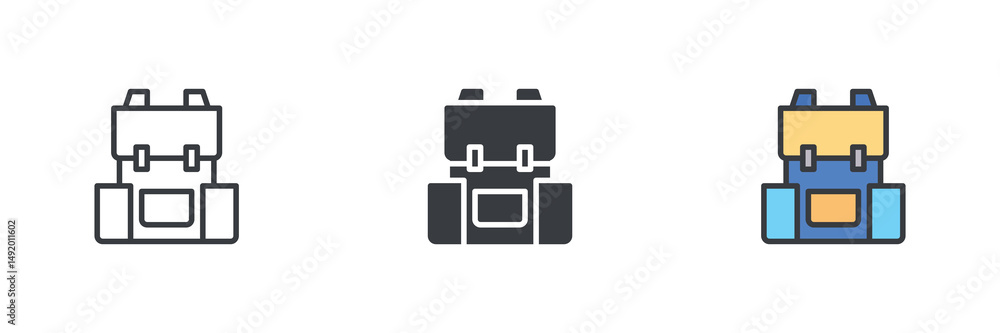 Poster backpack different style icon set