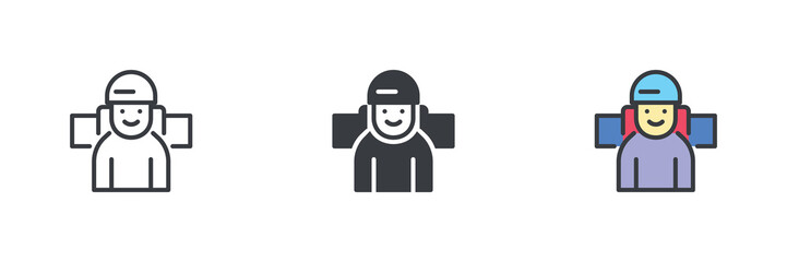 Hiker or backpacker different style icon set