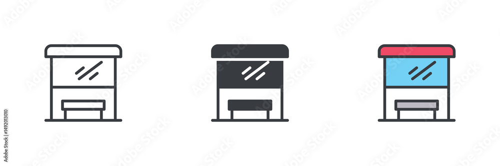 Poster bus stop different style icon set