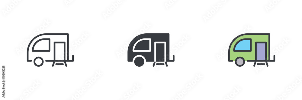 Poster caravan different style icon set