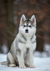 Naklejka premium Siberian Husky Puppy: Winter Wonderland Gaze