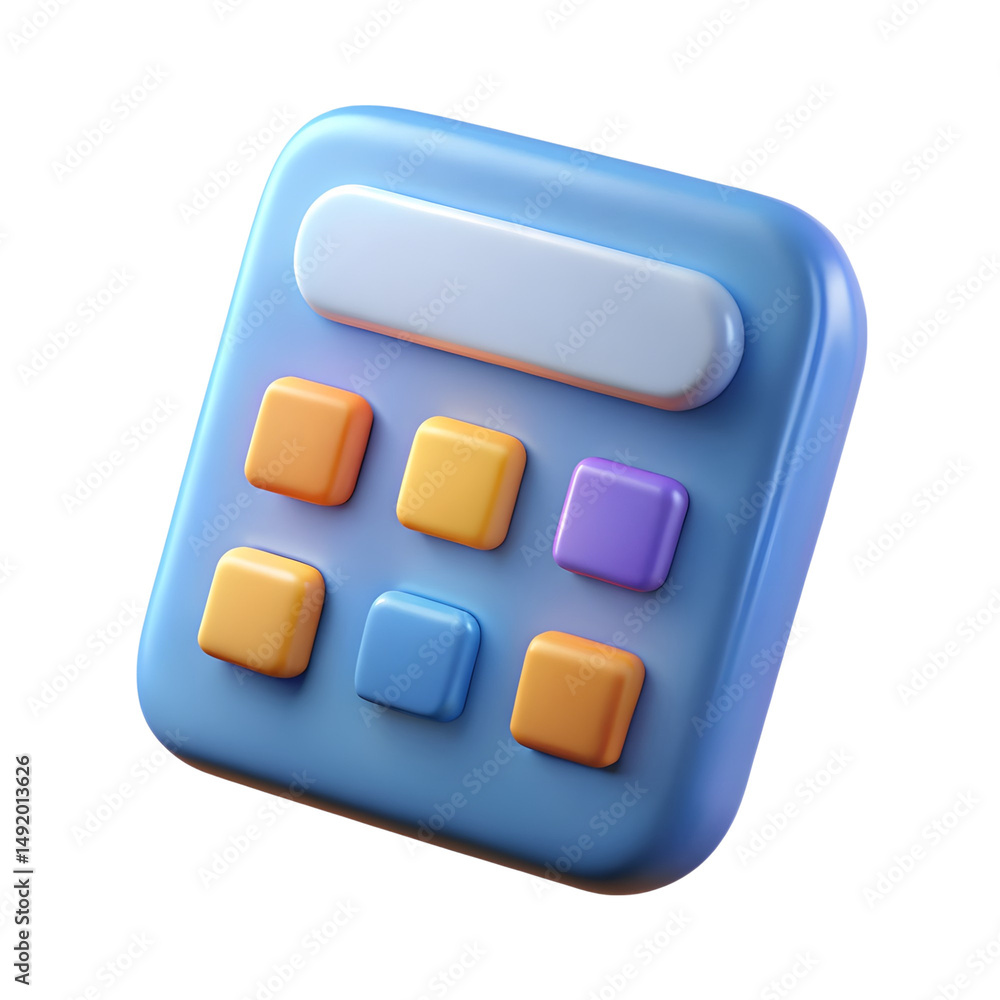 Poster isolated on a blank white background, a calculator is a common technology object with a square desig