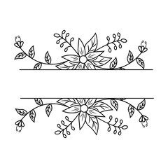 Hand Drawn Floral Border Divider. Isolated on White Background. Vector Illustration.