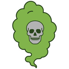 green smoke poison with skull symbol flat color vector illustration template design