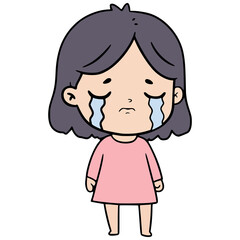 little girl crying sad expression flat color vector illustration template design