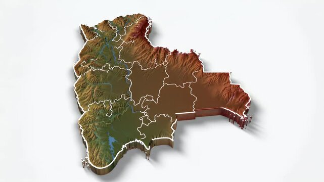 Bolivia Topographic Map: 3D Relief with Departments