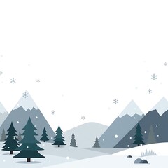 Serene Winter Landscape: Minimalist Blue & Gray Illustration
