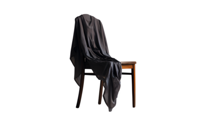 A simple chair turned slightly away, draped with a widow?s shawl, isolated on Transparent Background