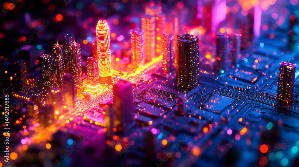 Poster smart city, line and communication pattern design for networking, connection and society for group o