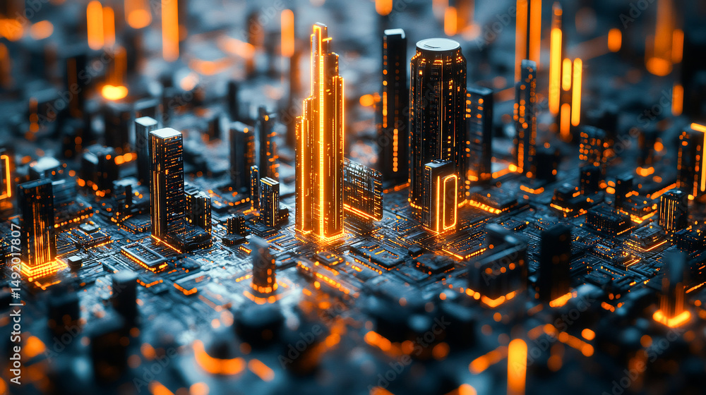 Poster smart city, line and communication pattern design for networking, connection and society for group o