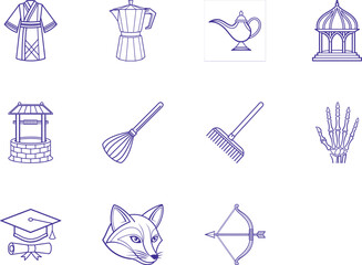 Outlined vintage objects present a minimalist and elegant collection against a clean transparent backdrop