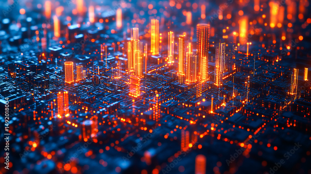 Poster smart city, line and communication pattern design for networking, connection and society for group o