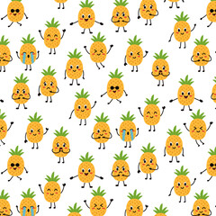 Fototapeta premium cute pineapple clipart fruit cartoon kawaii seamless pattern