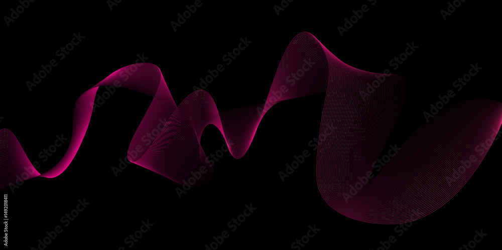 Poster abstract curved geometric wave line on black background. modern multicolor gradient flowing wave lin