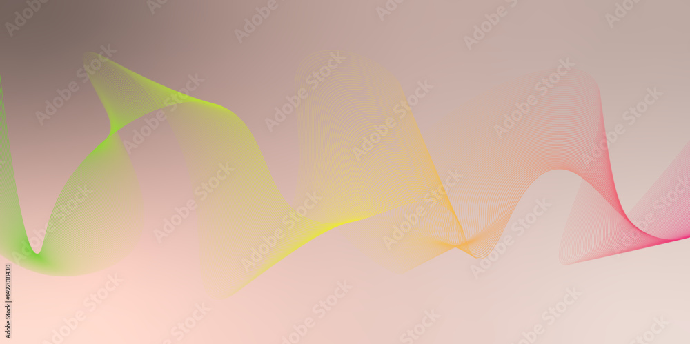 Poster abstract curved geometric wave line on black background. modern multicolor gradient flowing wave lin