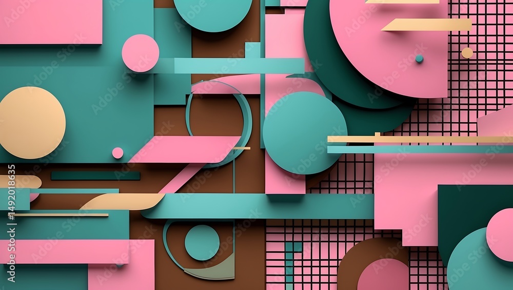 Poster abstract geometric shapes with a 3d effect composed in a modern trendy and minimalist style