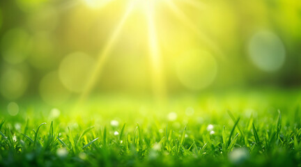 Obraz premium gentle summer background with green grass and bokeh . Generative AI