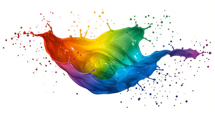 splashes of multicolored rainbow paint on white background . Generative AI