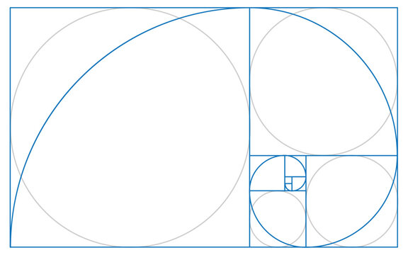 Golden ratio template vector, Divine Proportions, Golden Proportion. Universal meanings. Golden spiral, method of golden section, Fibonacci array, Fibonacci numbers.