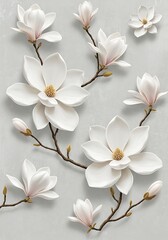 Serene White Magnolia Blossoms: 3D Rendered Floral Art