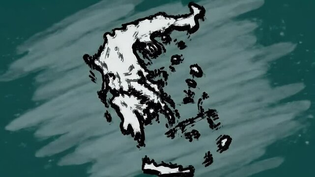 Greece Outline Sketch on Teal Brush Strokes