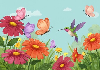 Hummingbird & Butterflies: Whimsical Watercolor Garden