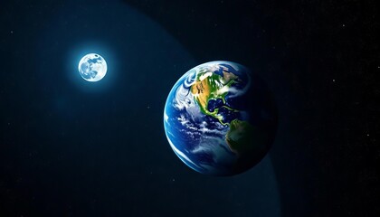Naklejka premium Earth and moon, celestial dance in star-dusted void, constellation, peaceful