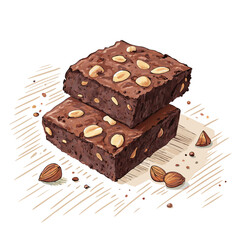Create a bold, vector illustration of a single, square brownie.  Include a crisp, thick outline.  The brownie should appear delicious and textured.