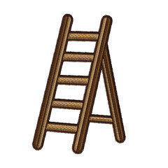 An embroidered small wooden ladder, perfect for storytelling scenes, rustic home motifs, and whimsical cottagecore-style textile designs