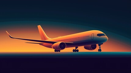 Obraz premium A modern gradient airplane illustration with dynamic color shifts, smoothly transitioning from warm oranges to deep blues.