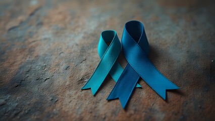 Teal and Blue Awareness Ribbons on Rustic Background