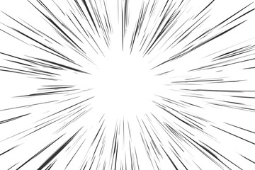 Fototapeta na wymiar Comic speed lines background with radial burst effect. Cartoon anime action rays motion. Perspective zoom explosion with splashes. Vector abstract graphic