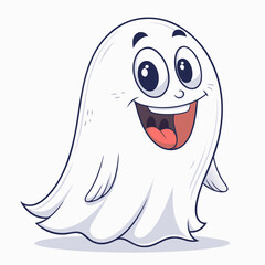 Fototapeta premium Create a vector illustration of a bold-outlined, friendly cartoon ghost with a mischievous grin. Include high contrast and clean lines.