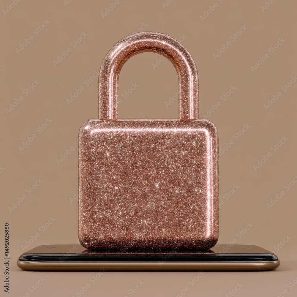 Poster captivating glittery padlock representing digital security and modern technology resting on smartpho
