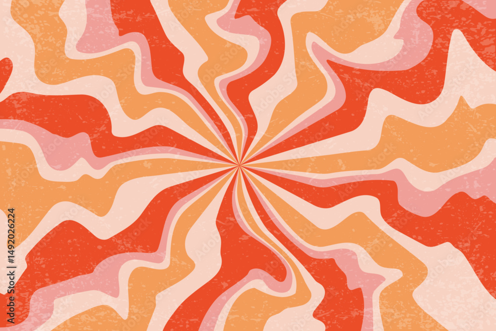 Poster sun rays retro background with groovy texture. vector summer abstract poster. psychedelic wavy radia
