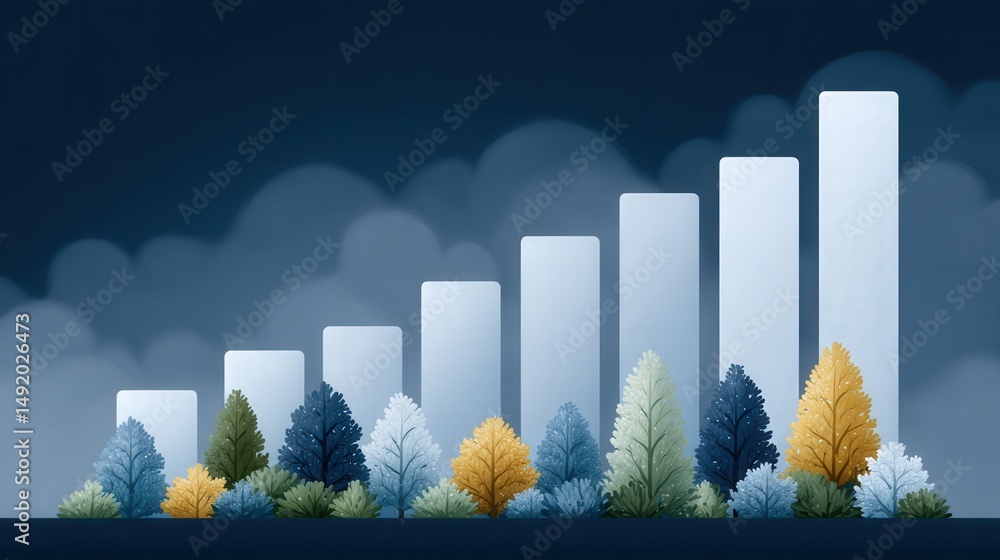 Poster captivating growth chart on a dark background with stylized trees representing nature's resilience a