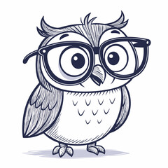Create a vector illustration of a bold-outlined cartoon owl with oversized, expressive eyes.  Style should be playful and friendly.